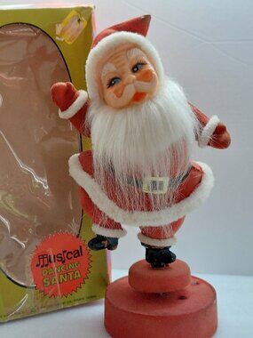 Vintage Musical Flocked 10" Santa Rotating Plays Jingle Bells